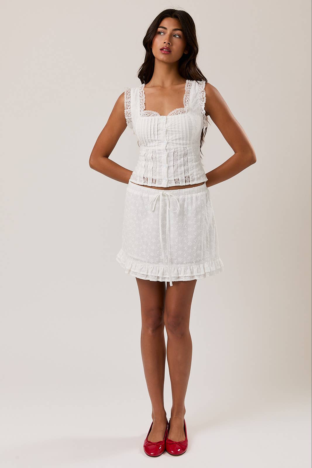 Le Lis Sleeveless Square Neck Ruffle Top - White