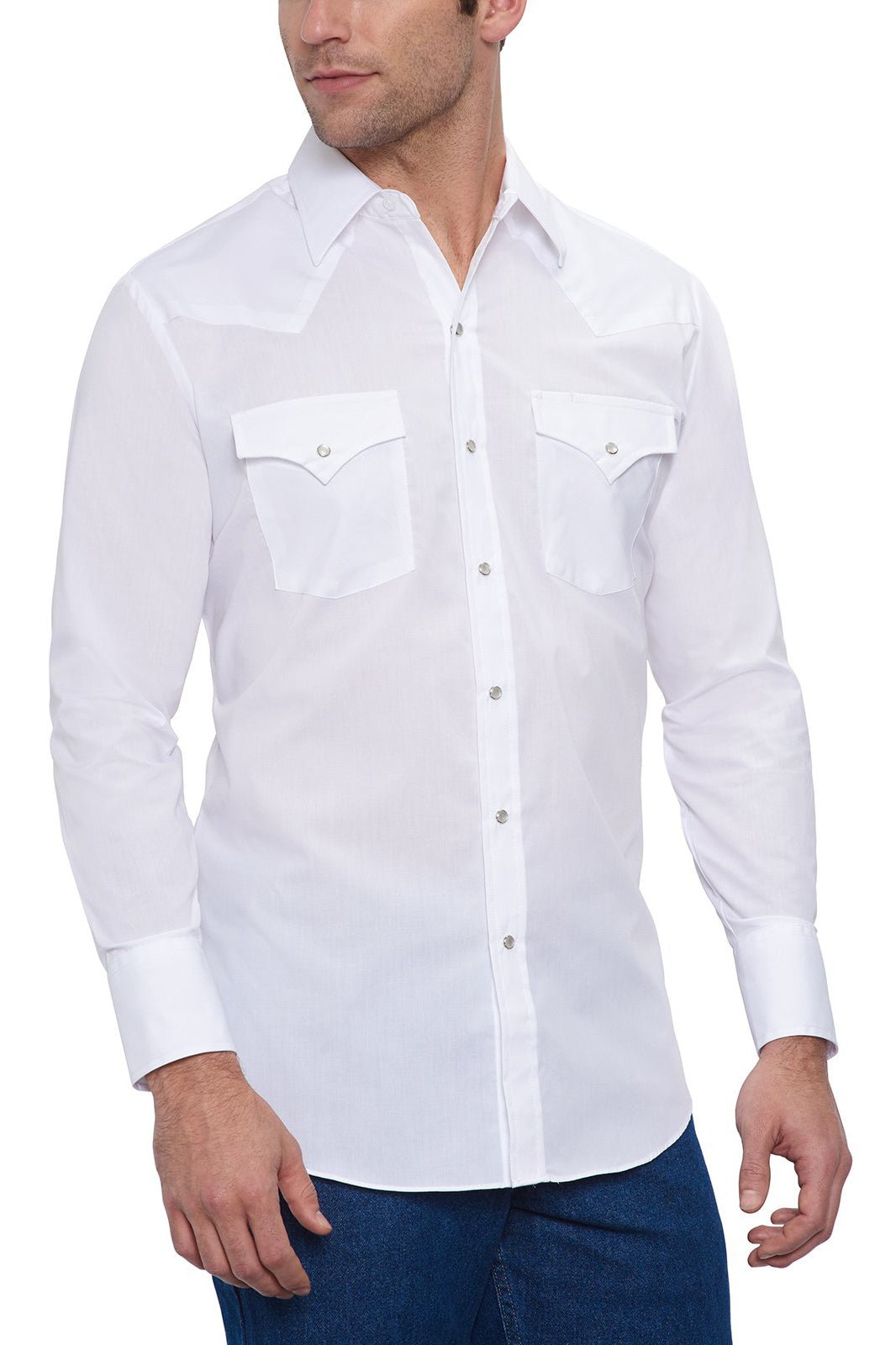 Ely Cattleman Men's White Long Sleeve Solid Western Snap Shirt - 15201905 - 01 - S