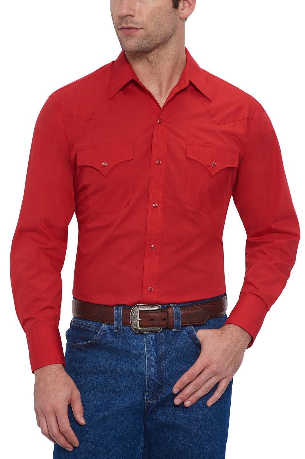 Ely Cattleman Men's Red Long Sleeve Solid Western Snap Shirt - 15201905 - 70 - S