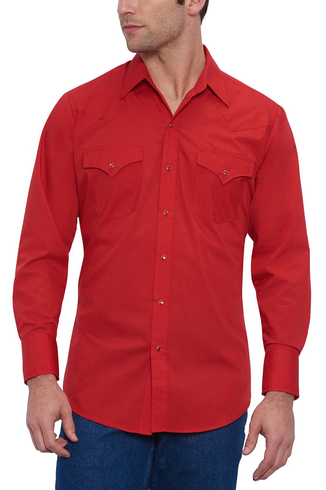 Ely Cattleman Men's Red Long Sleeve Solid Western Snap Shirt - 15201905 - 70 - S