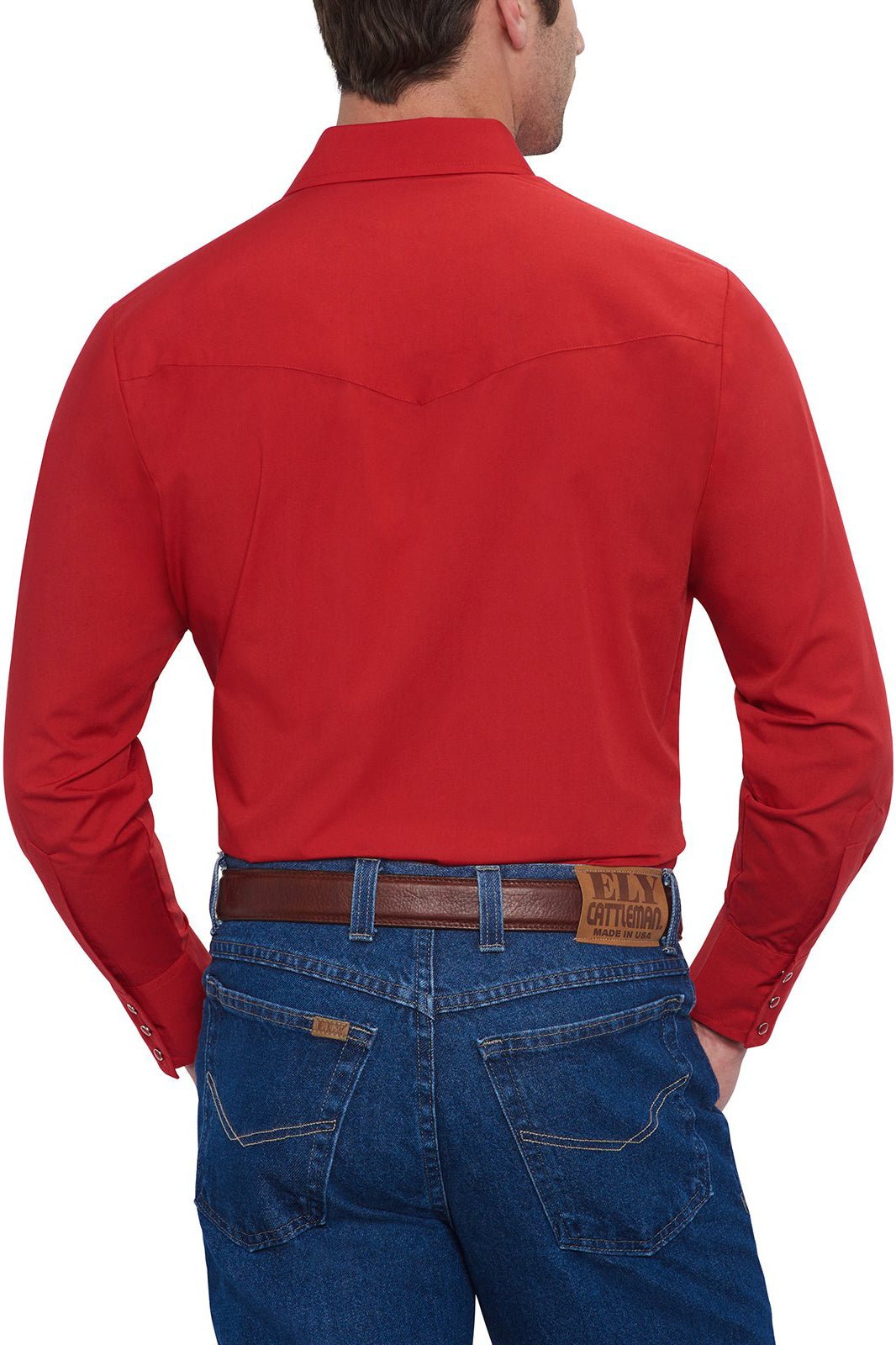 Ely Cattleman Men's Red Long Sleeve Solid Western Snap Shirt - 15201905 - 70 - S