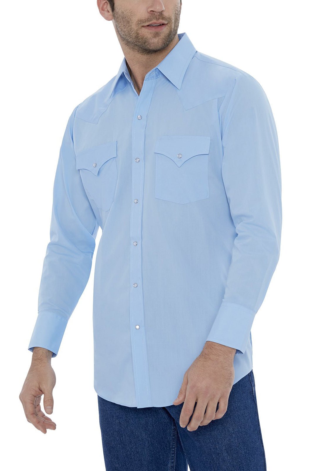 Ely Cattleman Men's Light Blue Long Sleeve Solid Western Snap Shirt - 15201905 - 82 - S