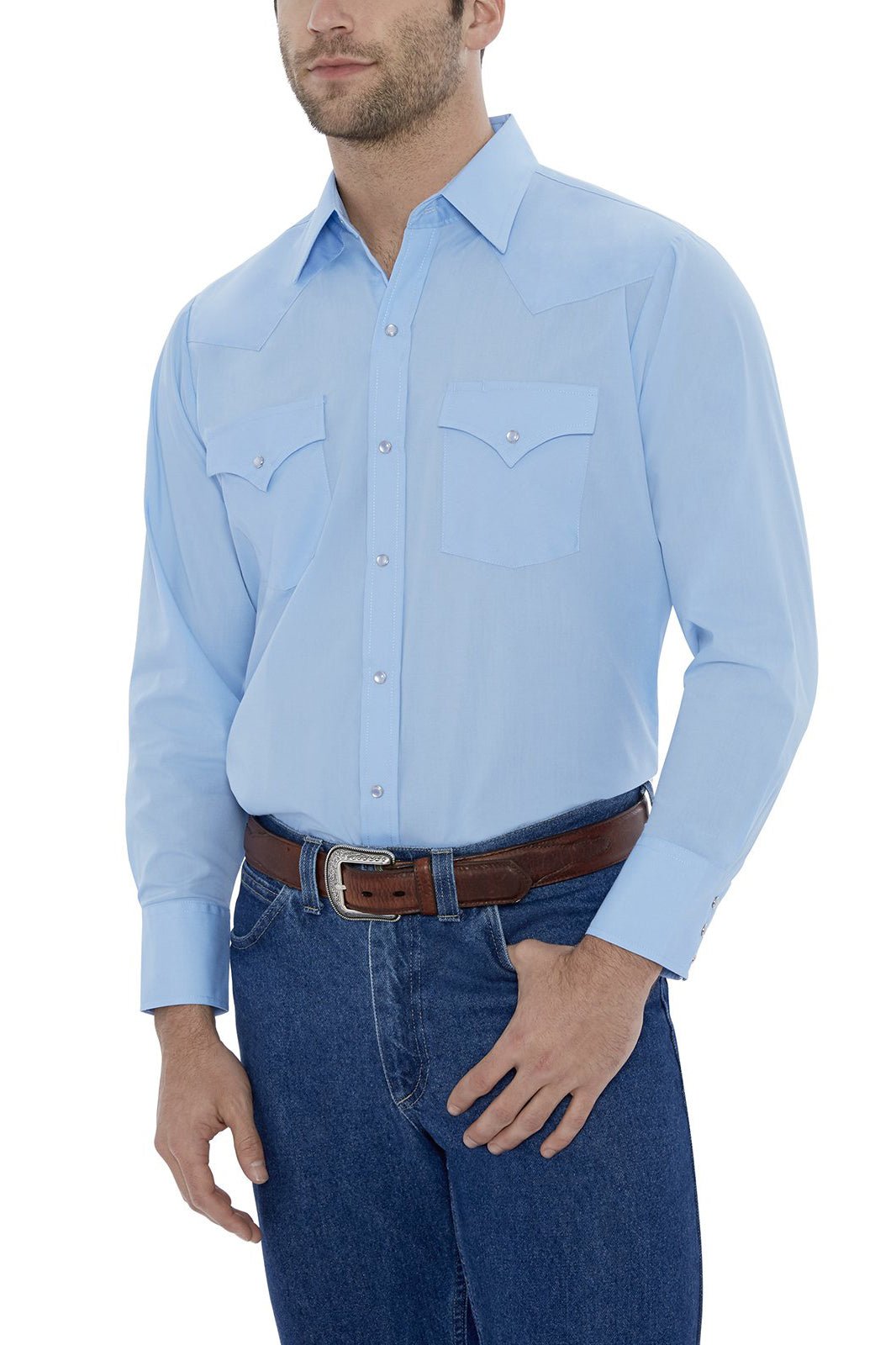 Ely Cattleman Men's Light Blue Long Sleeve Solid Western Snap Shirt - 15201905 - 82 - S