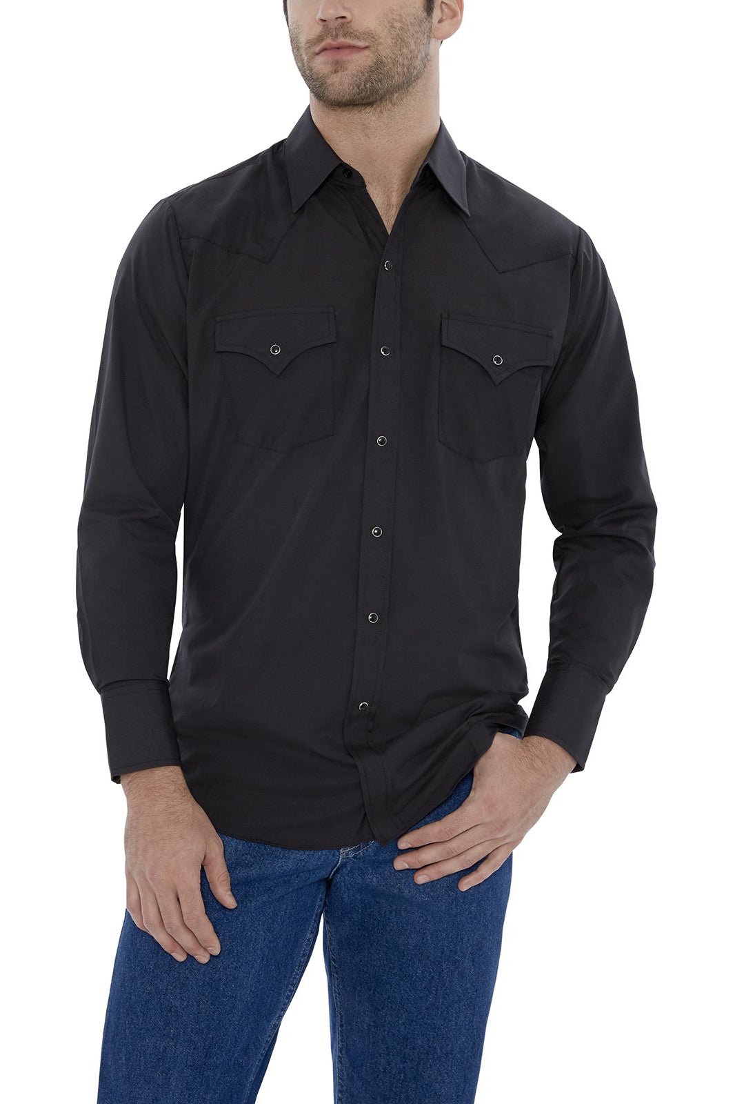 Ely Cattleman Men's Black Long Sleeve Solid Western Snap Shirt - 15201905 - 89 - S