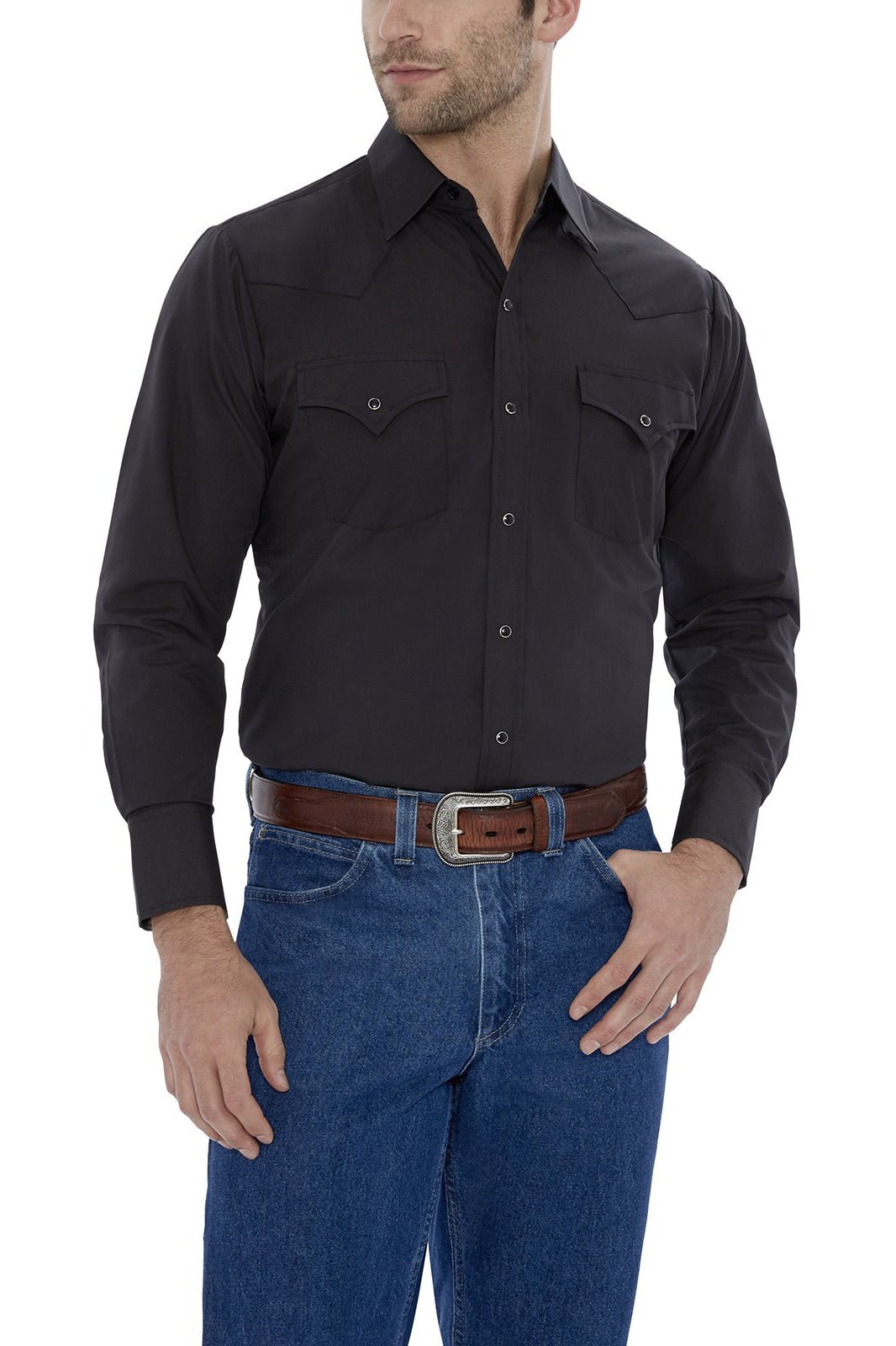 Ely Cattleman Men's Black Long Sleeve Solid Western Snap Shirt - 15201905 - 89 - S