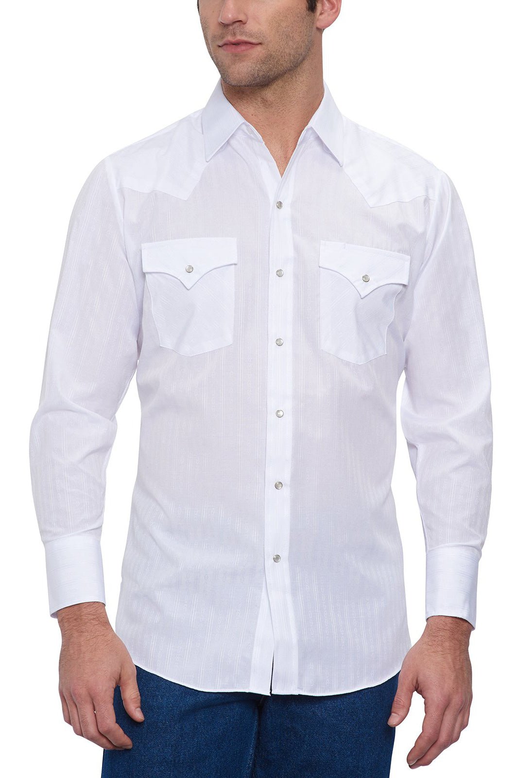 Ely Cattleman Men's White Long Sleeve Solid Tone on Tone Western Snap Shirt - 15201934 - 01 - S