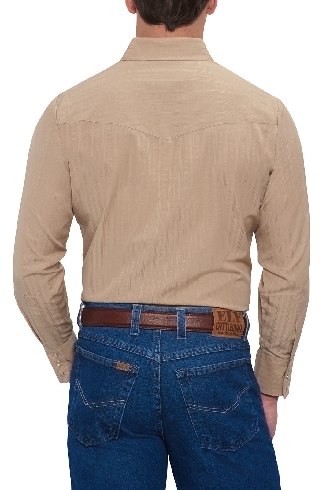 Ely Cattleman Men's Khaki Long Sleeve Solid Tone on Tone Western Snap Shirt - 15201934 - 28 - S