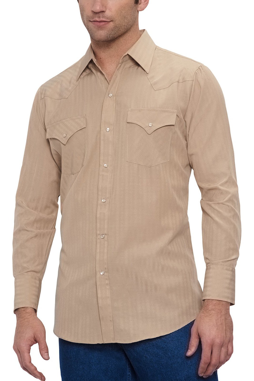 Ely Cattleman Men's Khaki Long Sleeve Solid Tone on Tone Western Snap Shirt - 15201934 - 28 - S