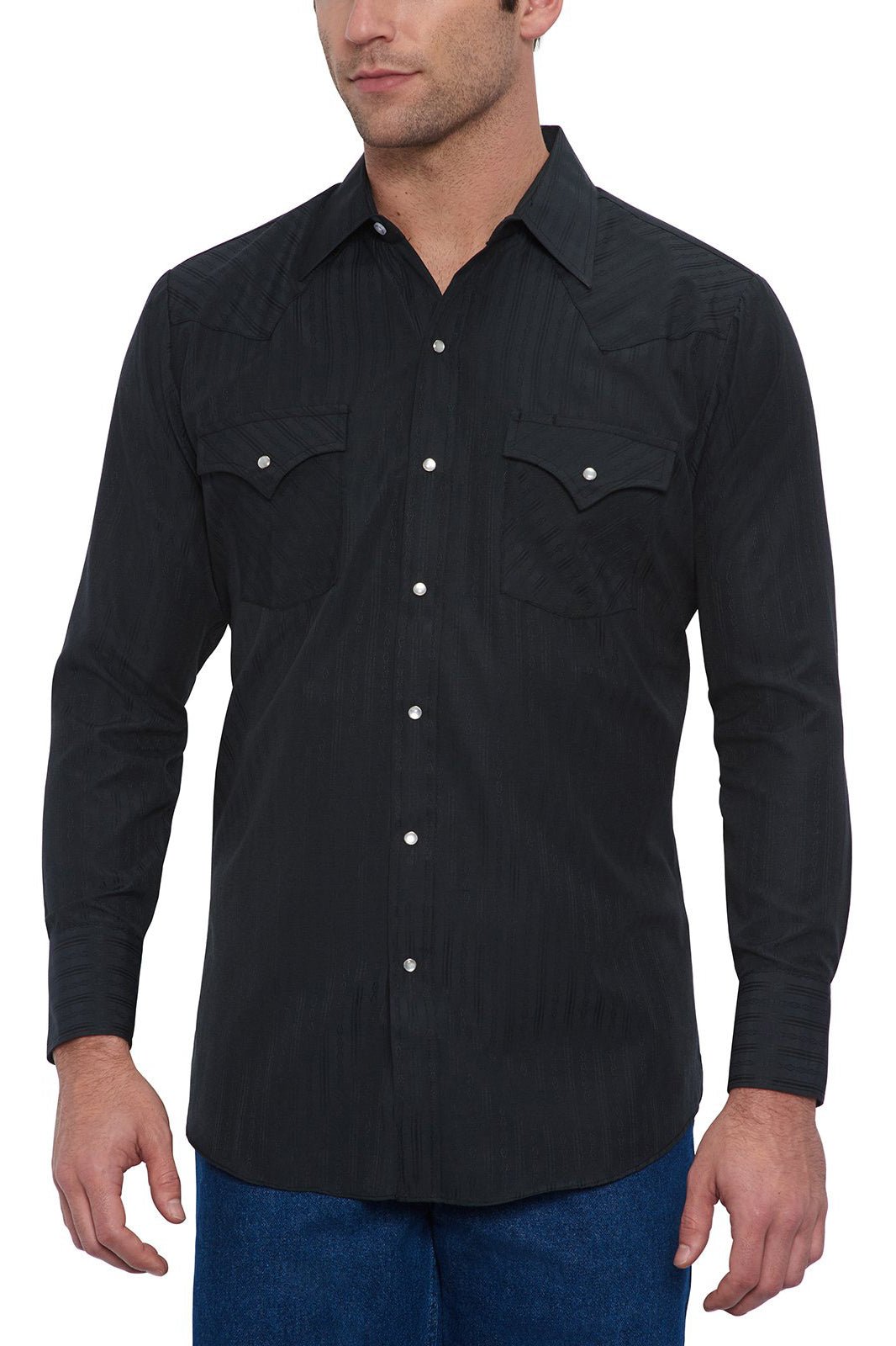 Ely Cattleman Men's Black Long Sleeve Solid Tone on Tone Western Snap Shirt - 15201934 - 89 - S