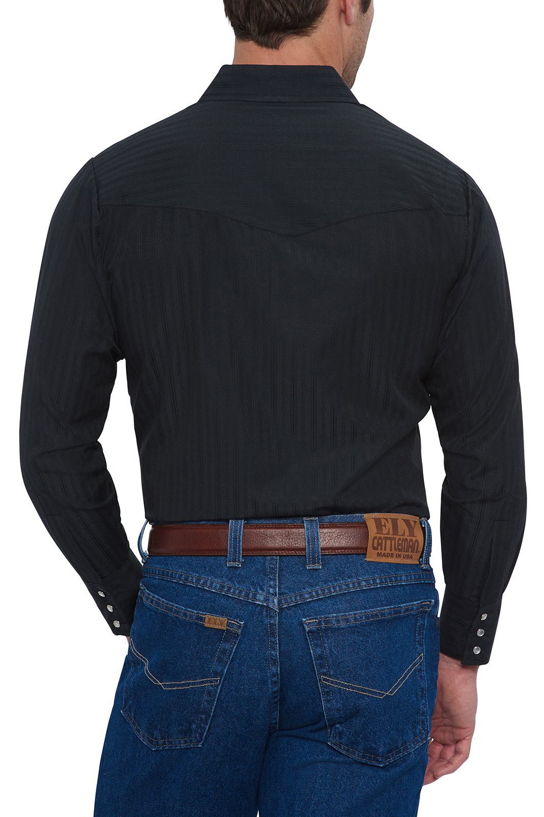 Ely Cattleman Men's Black Long Sleeve Solid Tone on Tone Western Snap Shirt - 15201934 - 89 - S