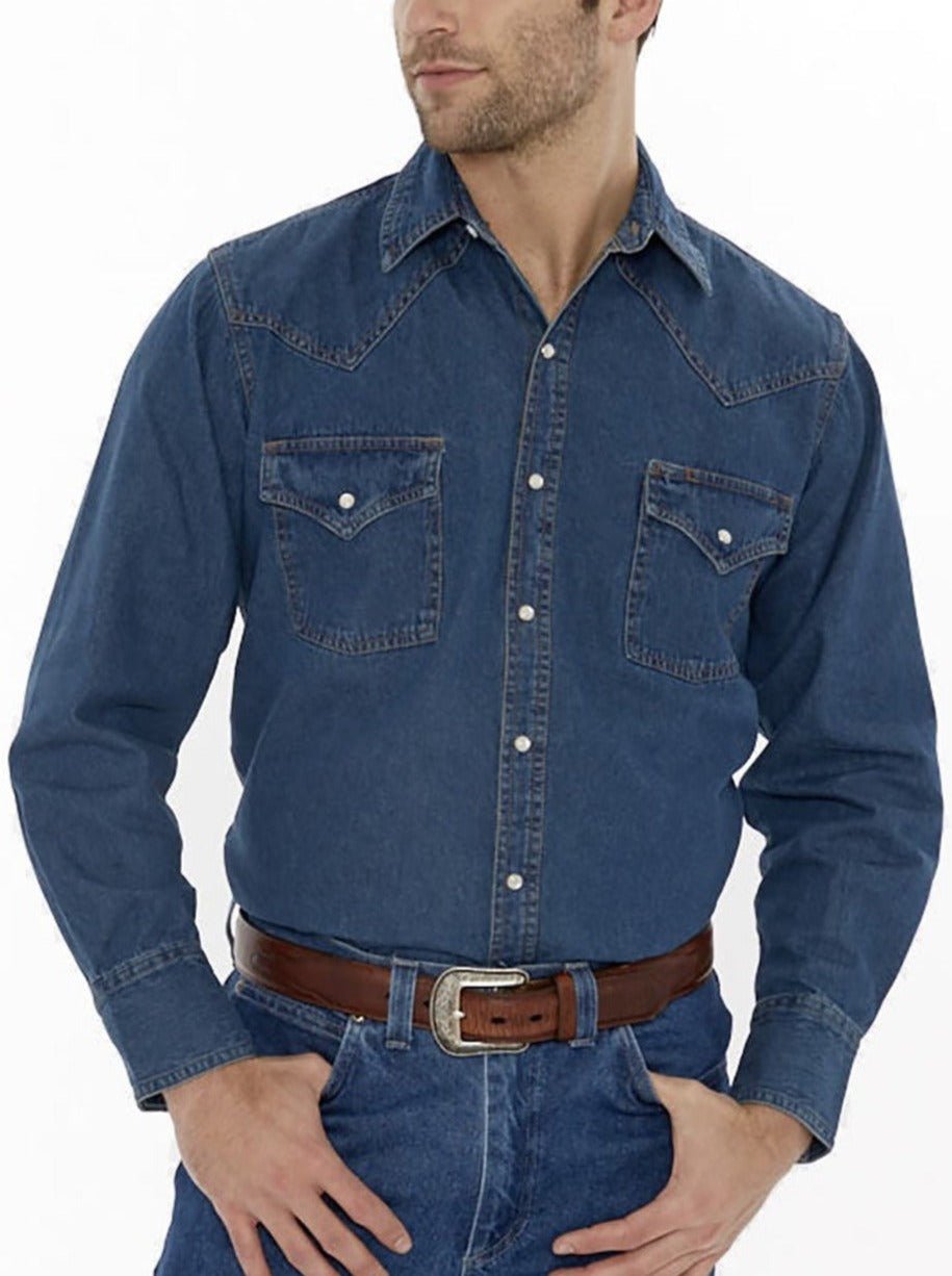 Ely Cattleman Men's Long Sleeve Denim Western Snap Shirt - 15202950RG - 75 - S