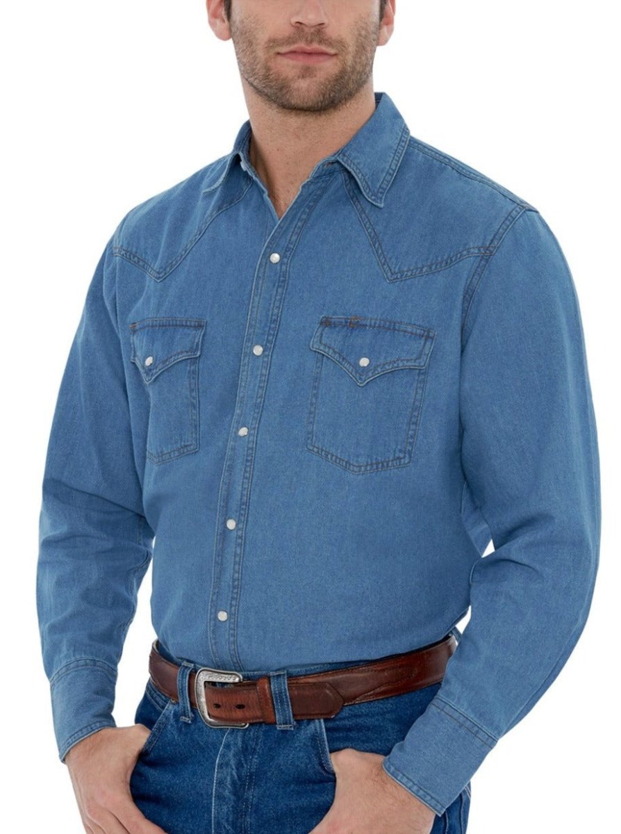 Ely Cattleman Men's Long Sleeve Bleached Denim Western Snap Shirt - 15202960 - 09 - S