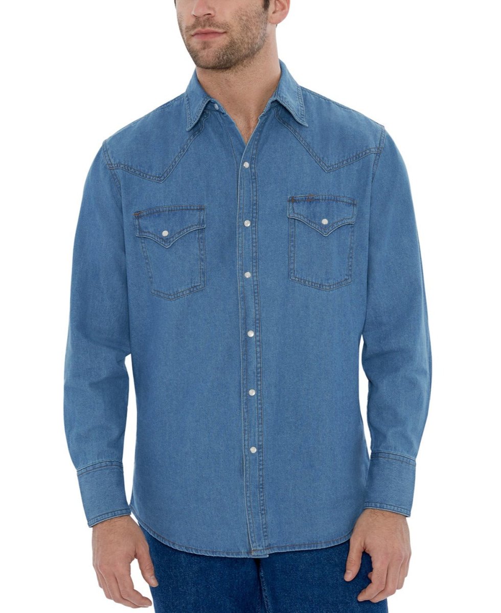 Ely Cattleman Men's Long Sleeve Bleached Denim Western Snap Shirt - 15202960 - 09 - S