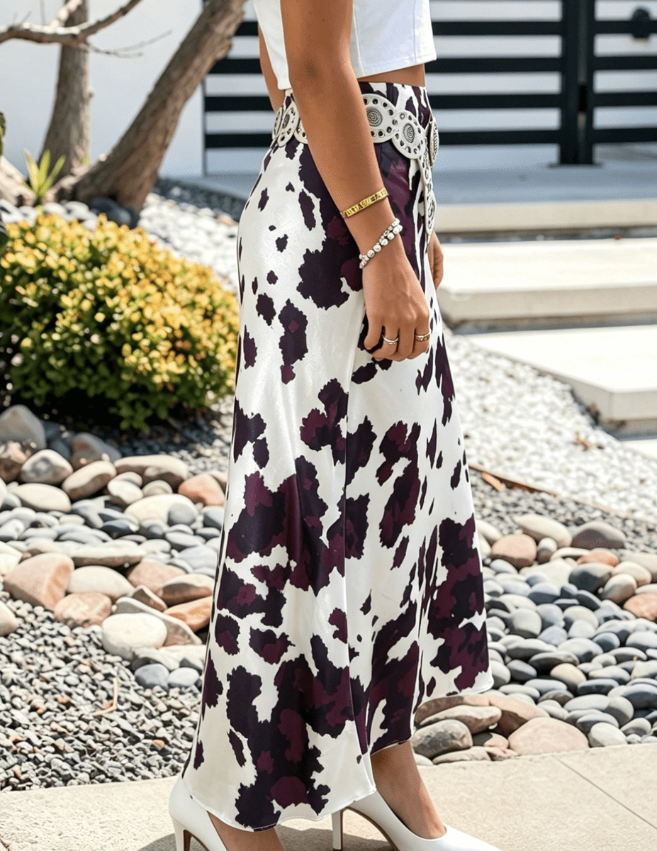 Evela Inc Western Long Skirt Metal Zipper Waist Daily Wear - Brown - EV7211851-P1720-S
