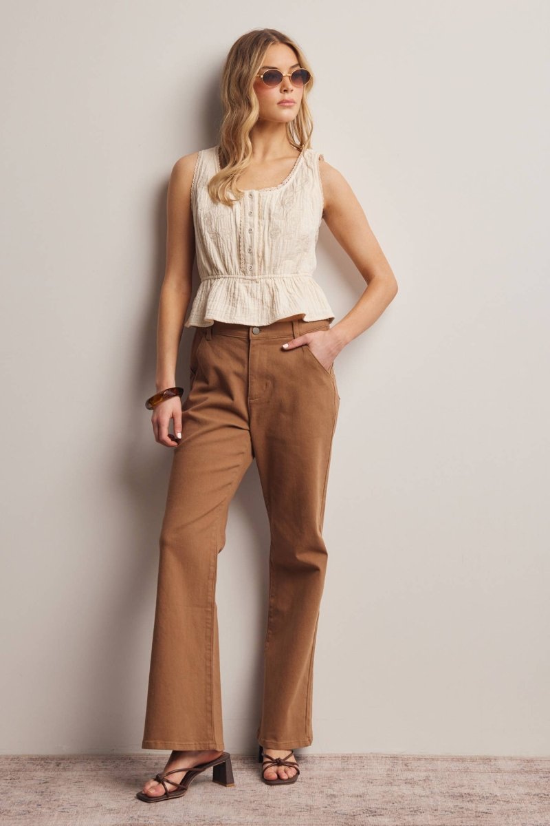 Forte Embroidered Peplum Cotton Tank Top - Ecru - FT0053-S