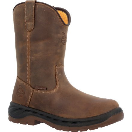 Georgia Boot Men's 10" Waterproof OT Round Toe Pull On Brown Work Boot - GB00523 - 8M