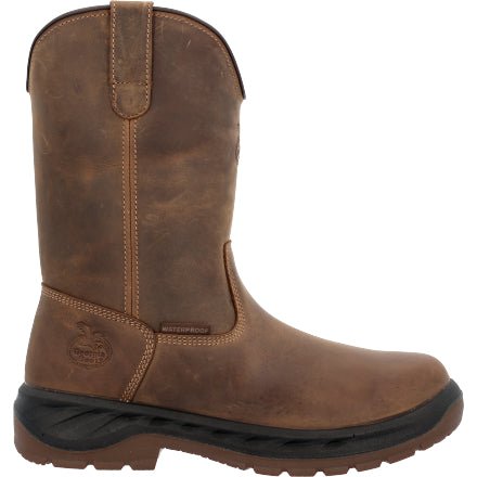 Georgia Boot Men's 10" Waterproof OT Round Toe Pull On Brown Work Boot - GB00523 - 8M