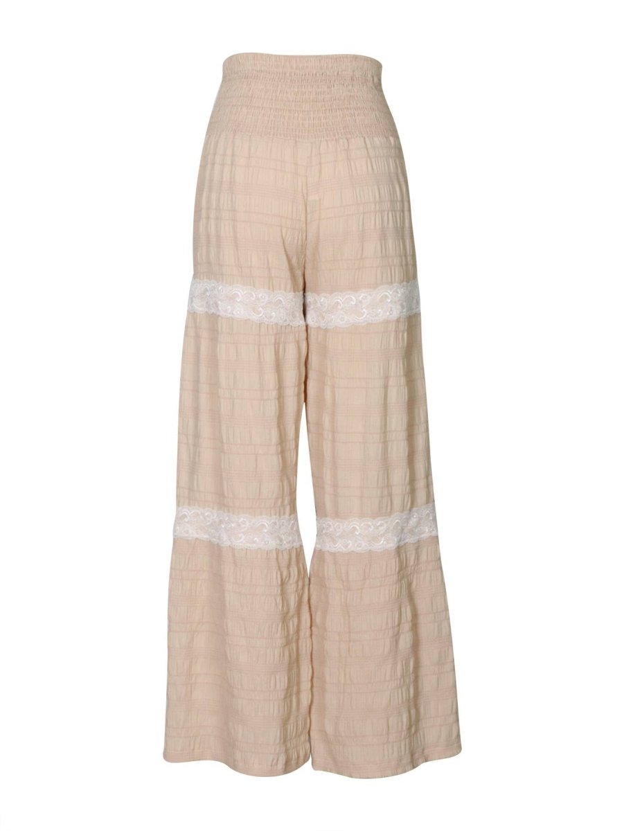 HIDDENBRAND Western High-Waist Elastic Pleated Lace Decor Pants - Apricot - HJW05324-Apricot-M