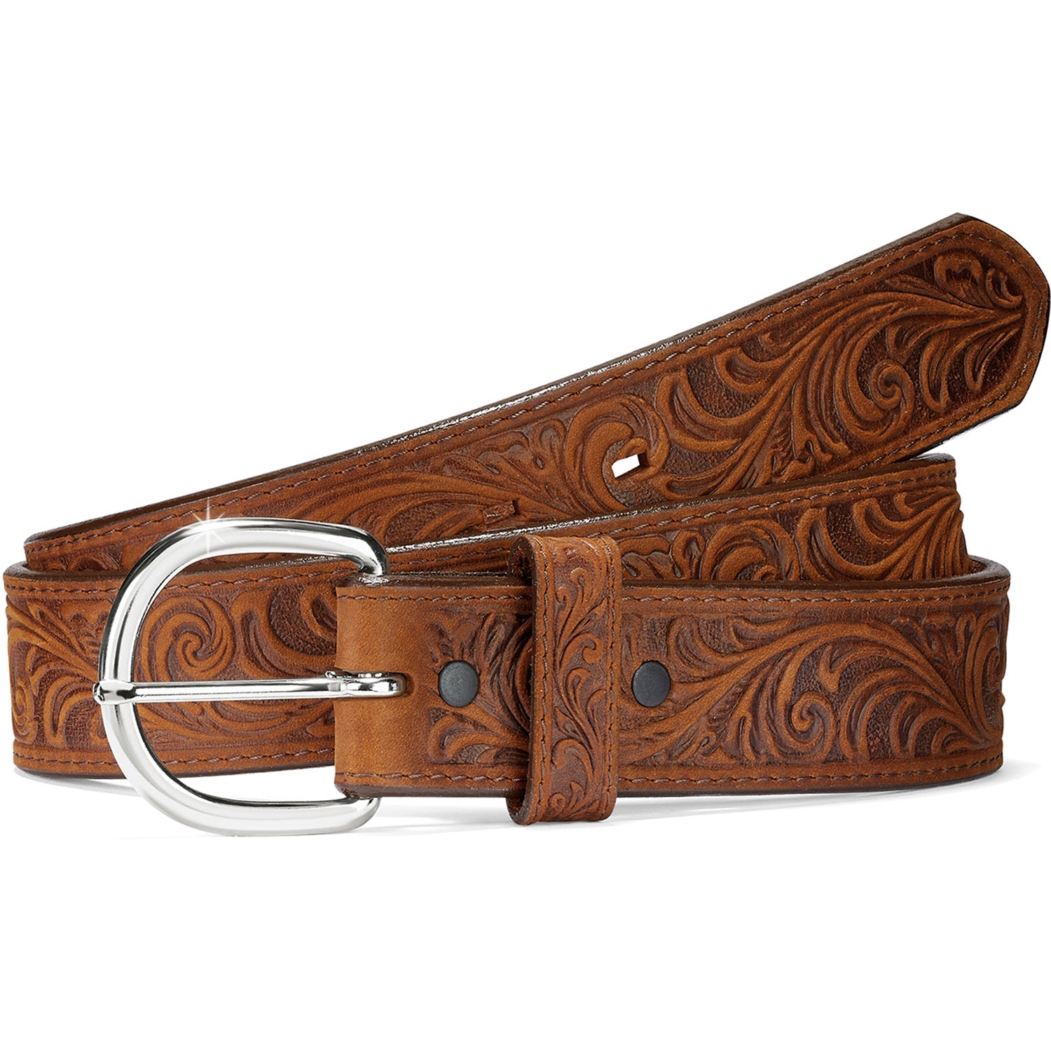 Justin Men's Western Scroll Tooled Bark Brown Belt - 53909 - 26