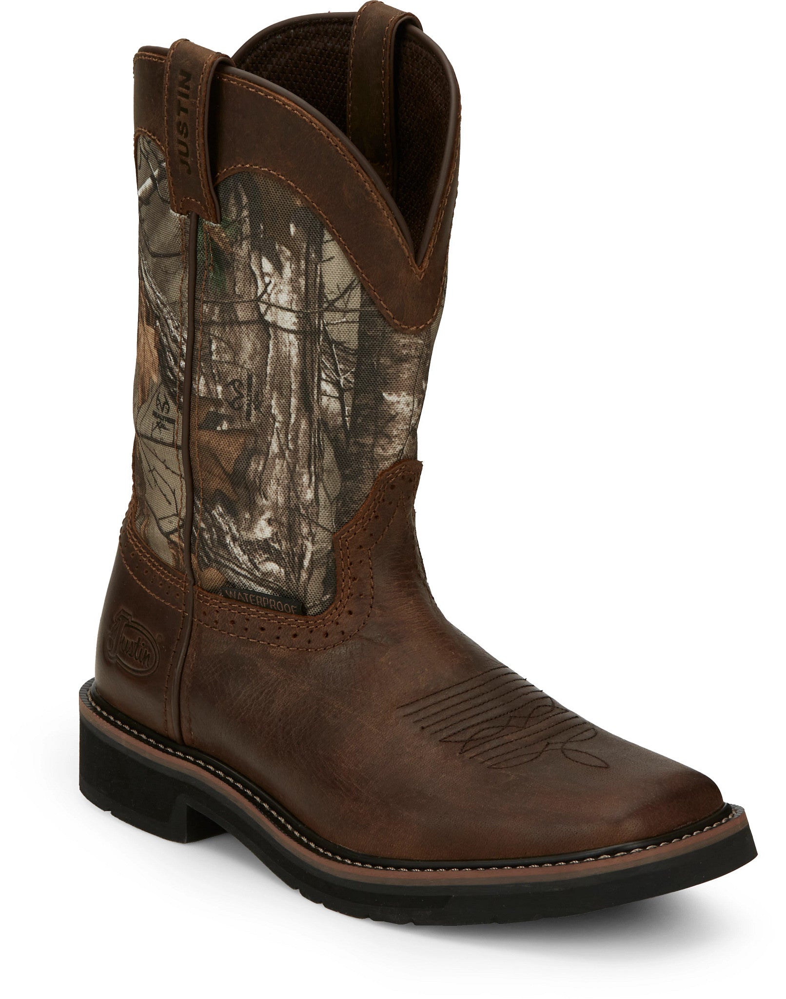 Justin Men's 11" Waterproof Trekker RealTree Camo Pull - On Square Toe Work Boots - SE4676 - 7D