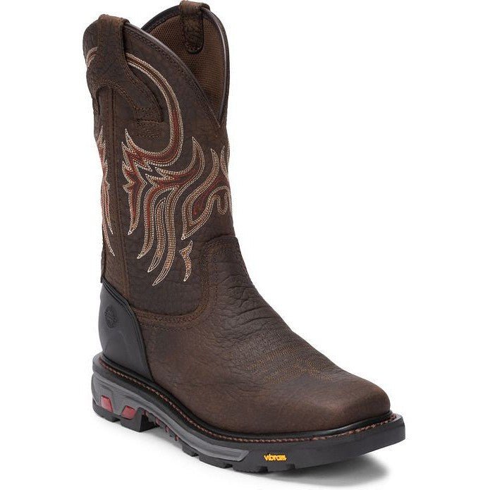 Justin Men's 11" Driscoll Pecan Brown Square Toe Western Work Boot - WK2110 - 7D