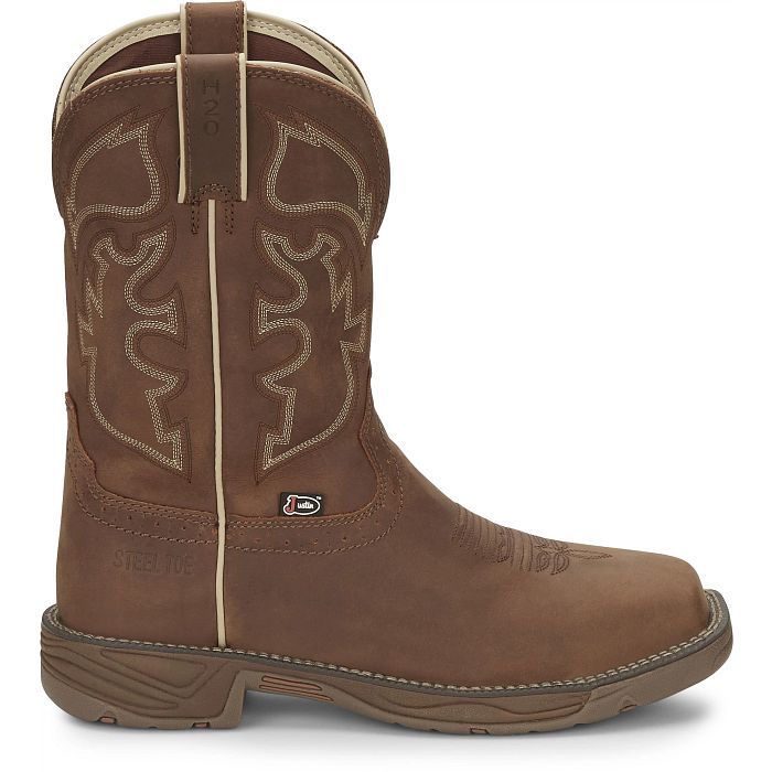 Justin Men's 11" Waterproof Rush Saddle Tan Square Steel Toe Work Boot - WK4331 - 7D