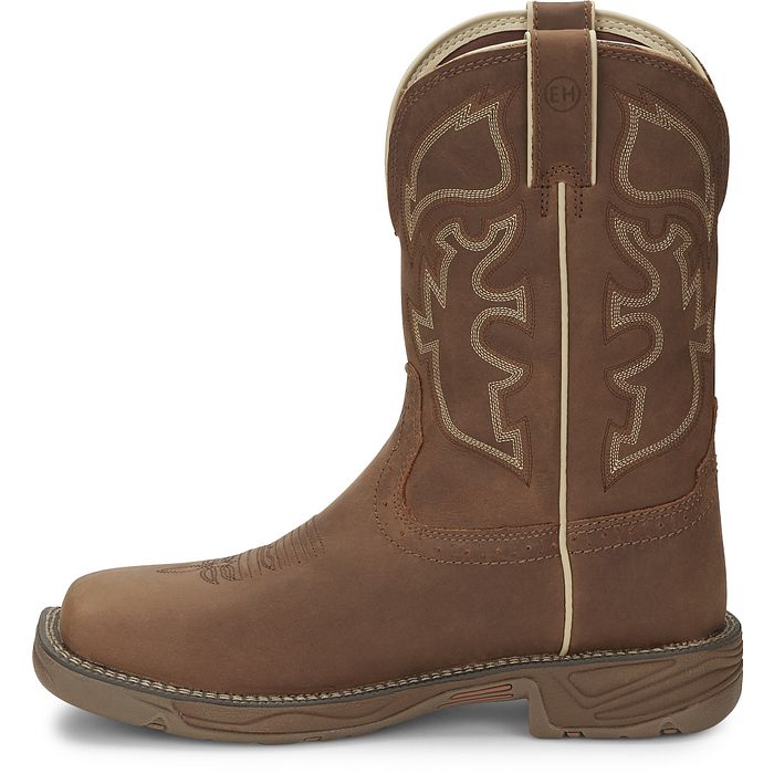 Justin Men's 11" Waterproof Rush Saddle Tan Square Steel Toe Work Boot - WK4331 - 7D