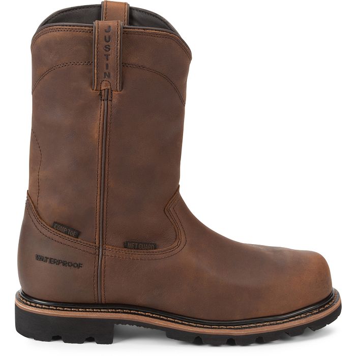 Justin Men's 10" Waterproof Pulley Round Composite Toe Met Guard Work Boot - WK4630 - 6D