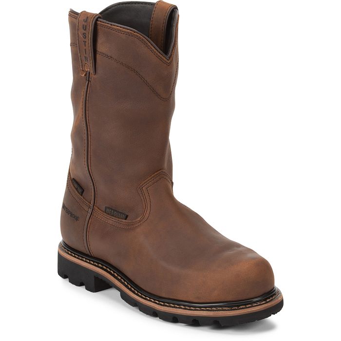 Justin Men's 10" Waterproof Pulley Round Composite Toe Met Guard Work Boot - WK4630 - 6D