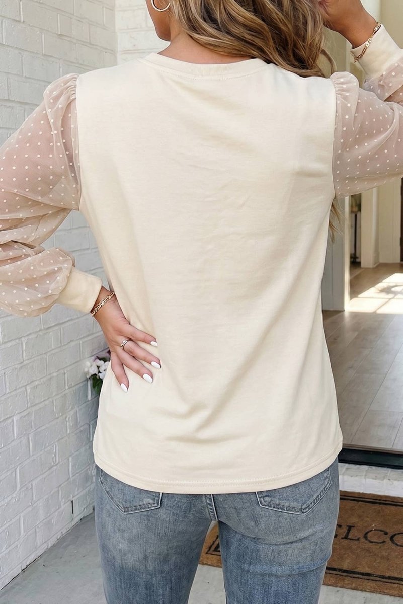 LA Society Las Polka Dot Bubble Sleeve Plus Size Blouse - Parchment - PL2515688-P6016-1X