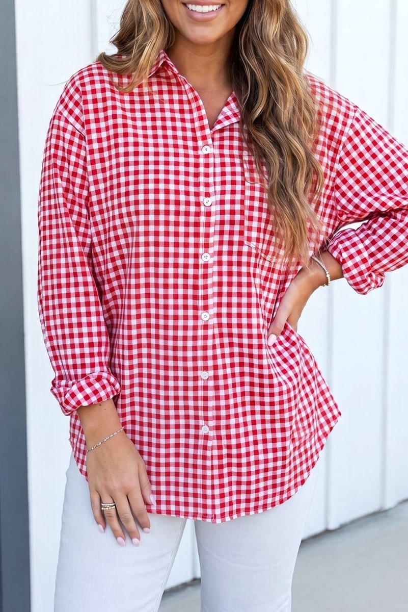 LA Society Las Plaid Tunic Loose Fit Plus Size Shirt - Red - PL255641-P10320-1X