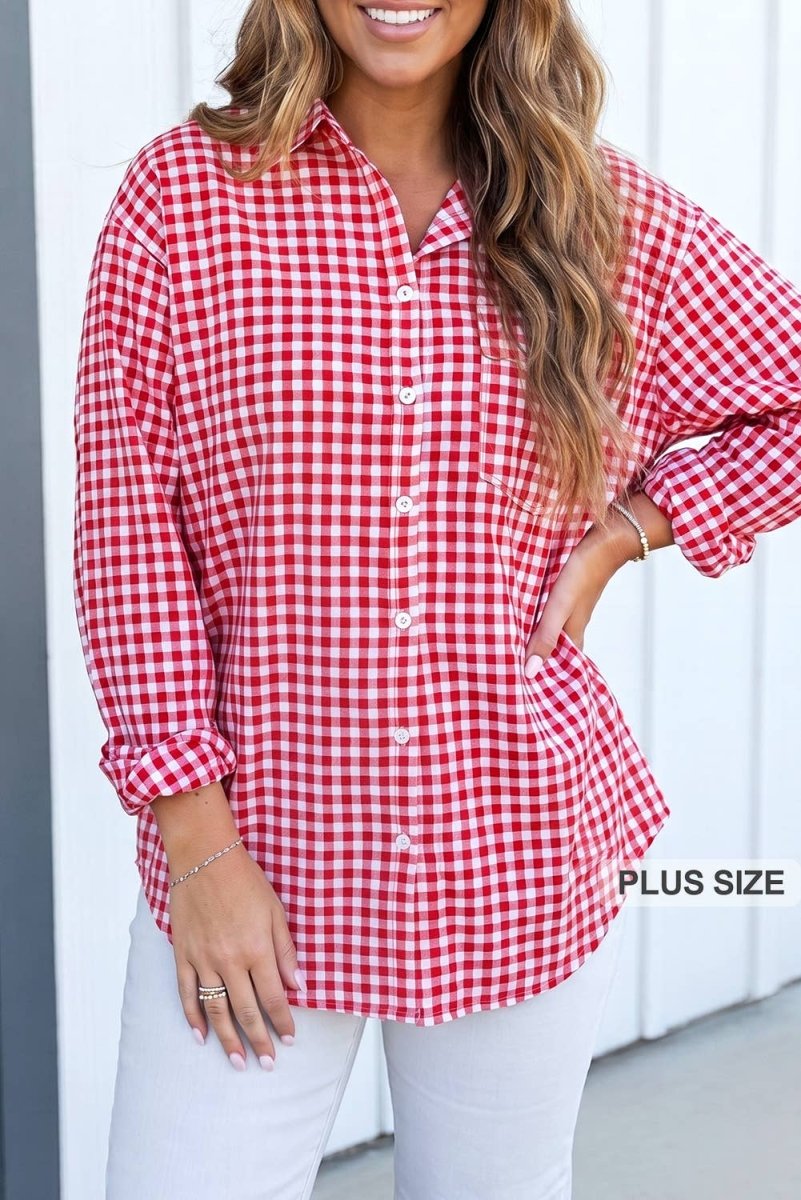 LA Society Las Plaid Tunic Loose Fit Plus Size Shirt - Red - PL255641-P10320-1X