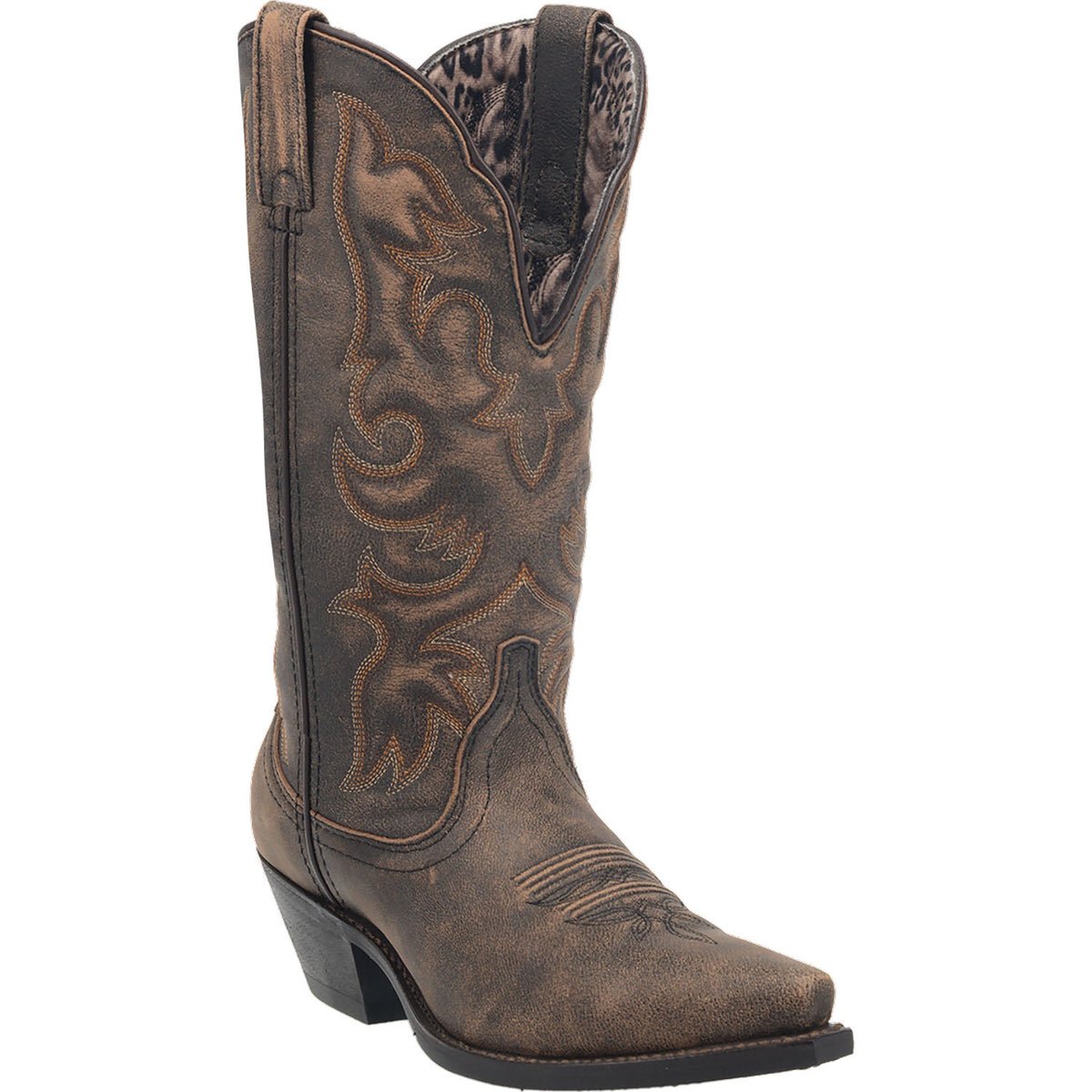 Laredo Women's 12" Access Black/Tan Goat Wide Calf Snip Toe Western Boot - 51079 - 6M