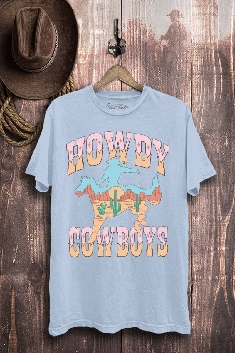 Lotus Fashion Collection Howdy Cowboys Graphic Top - Blue Mineral Wash - LF62-6024-S