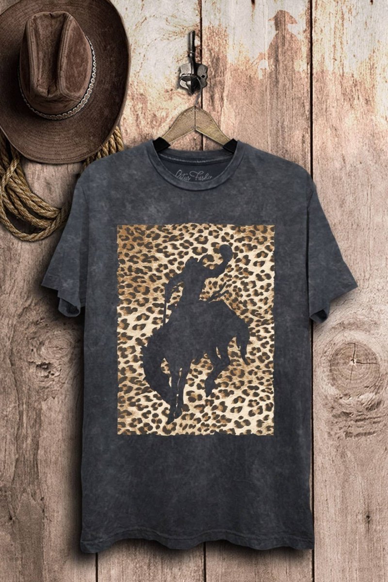 Lotus Fashion Collection Cowboy Graphic Top - Stone Gray Mineral Wash - LF62-6207-S