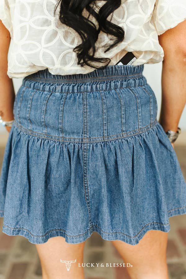 Lucky & Blessed Mid Wash Elastic Front Tie w/ Short Lining Skirt - DSK513-MW-S