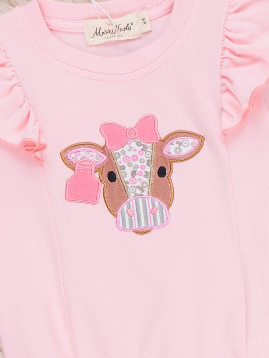 Marie Nicole Clothing Floral Cow Cutie Ruffle Bell Bottom Outfit - 5YRS - OFG61399-3XS