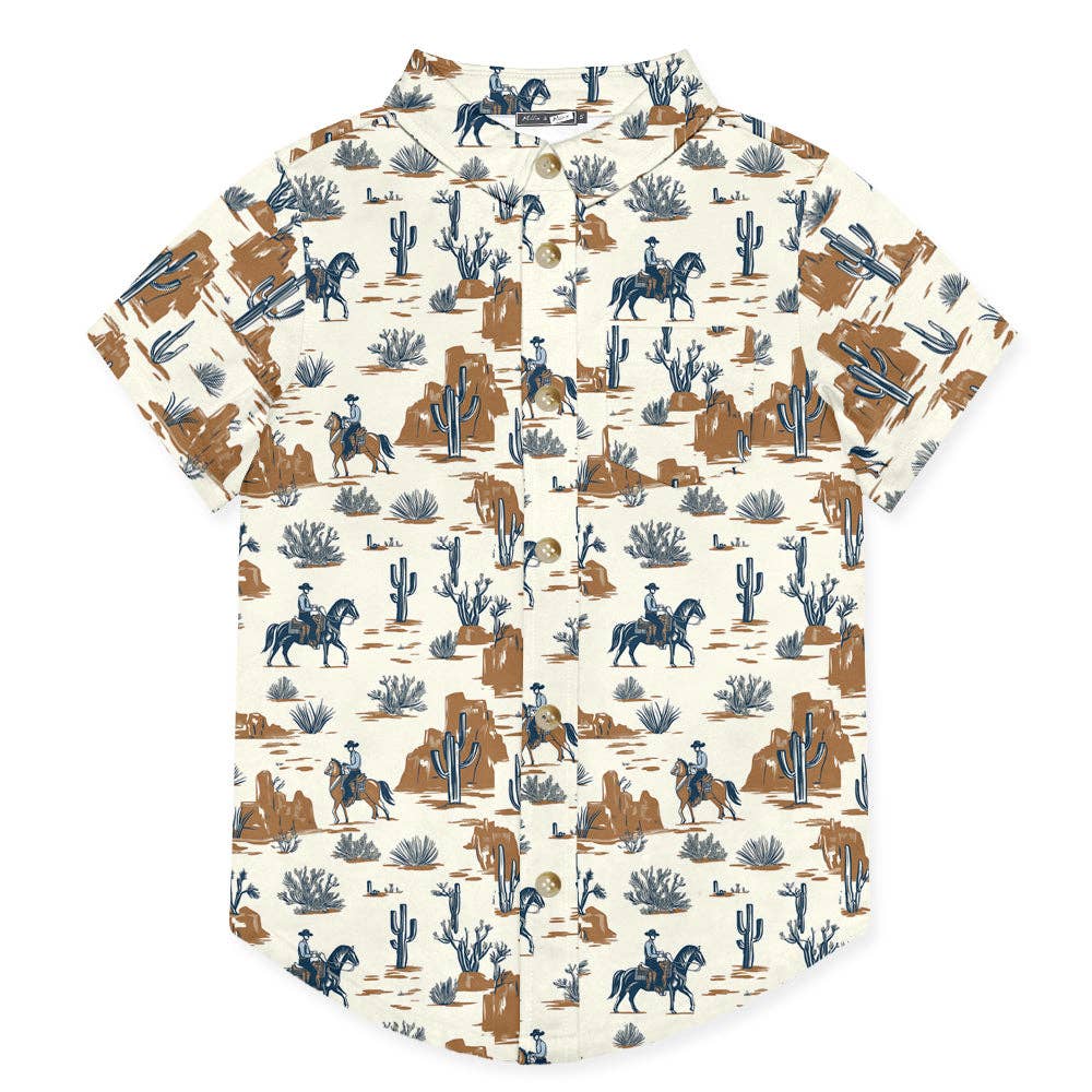Millie Loves Lily Kids Cream Western Frontier Short - Sleeve Button - Up - BY41288-2T