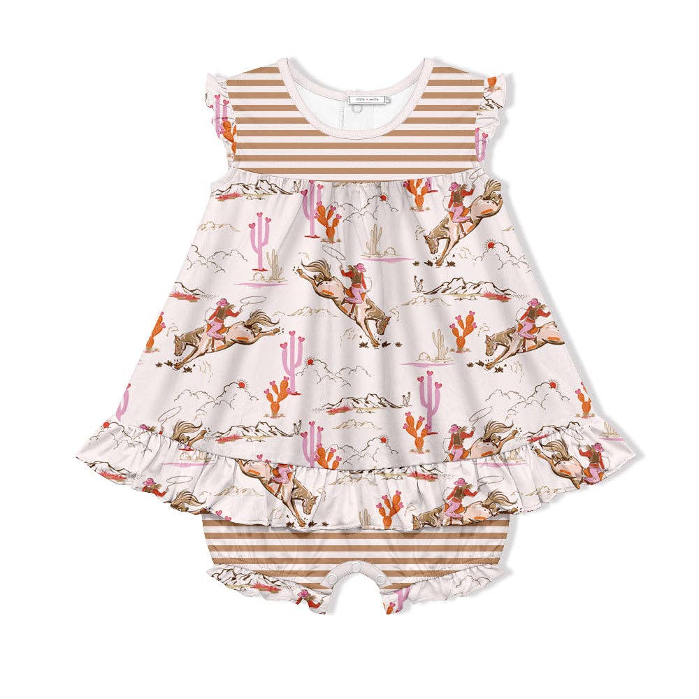 Millie Loves Lily Baby Western Pink Rodeo Girl Skirted Bubble Romper Light Pink - FY28SIL75468-3M