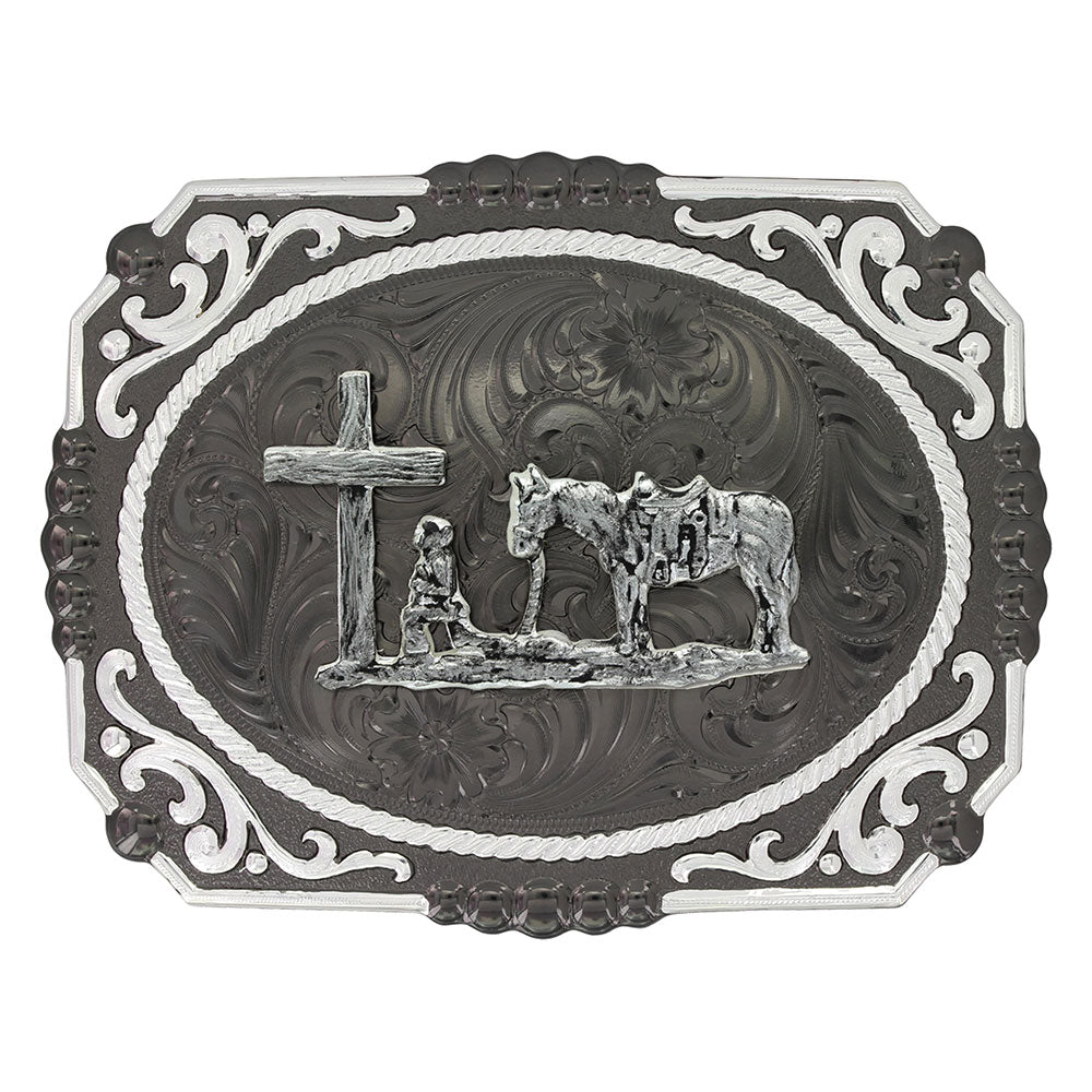 Montana Silversmiths Gunmetal Cameo Filigree with Christian Cowboy Buckle - 25815SB - 731