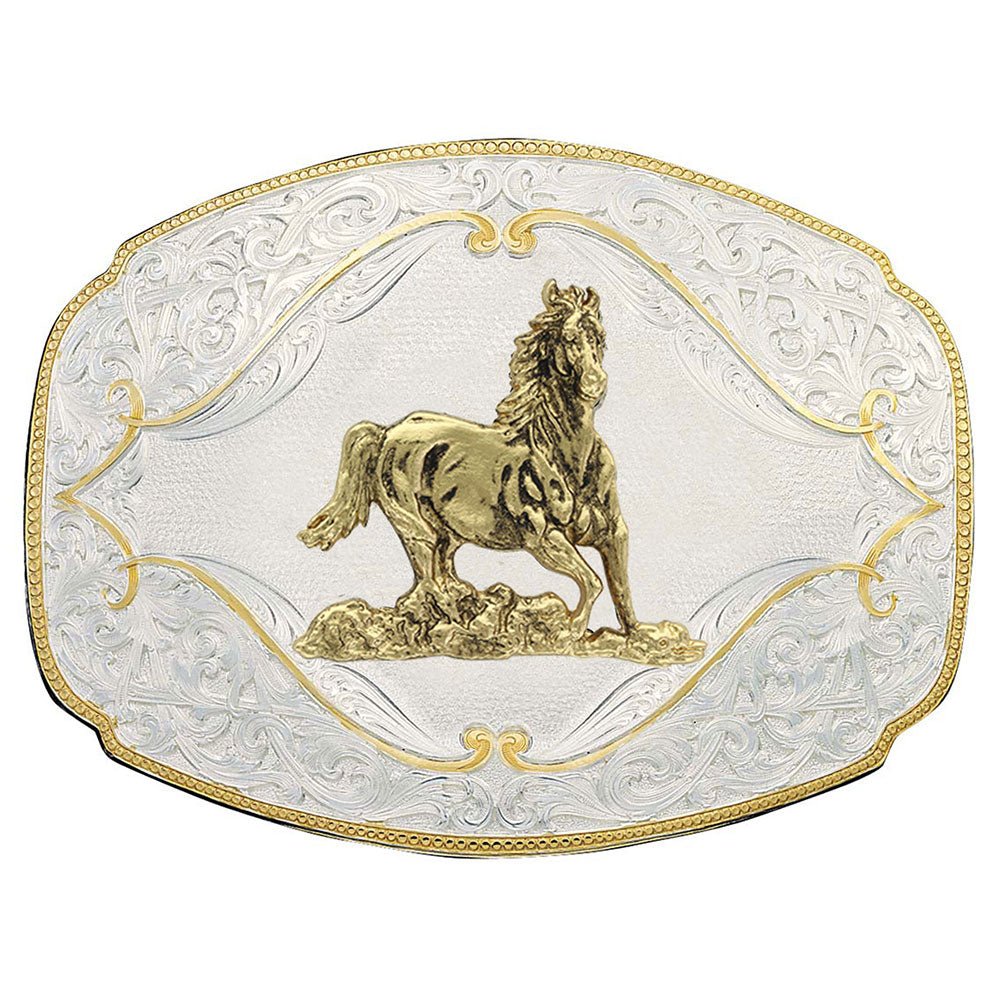 Montana Silversmiths Gold Flourish with Galloping Horse Western Belt Buckle - 2920 - 463