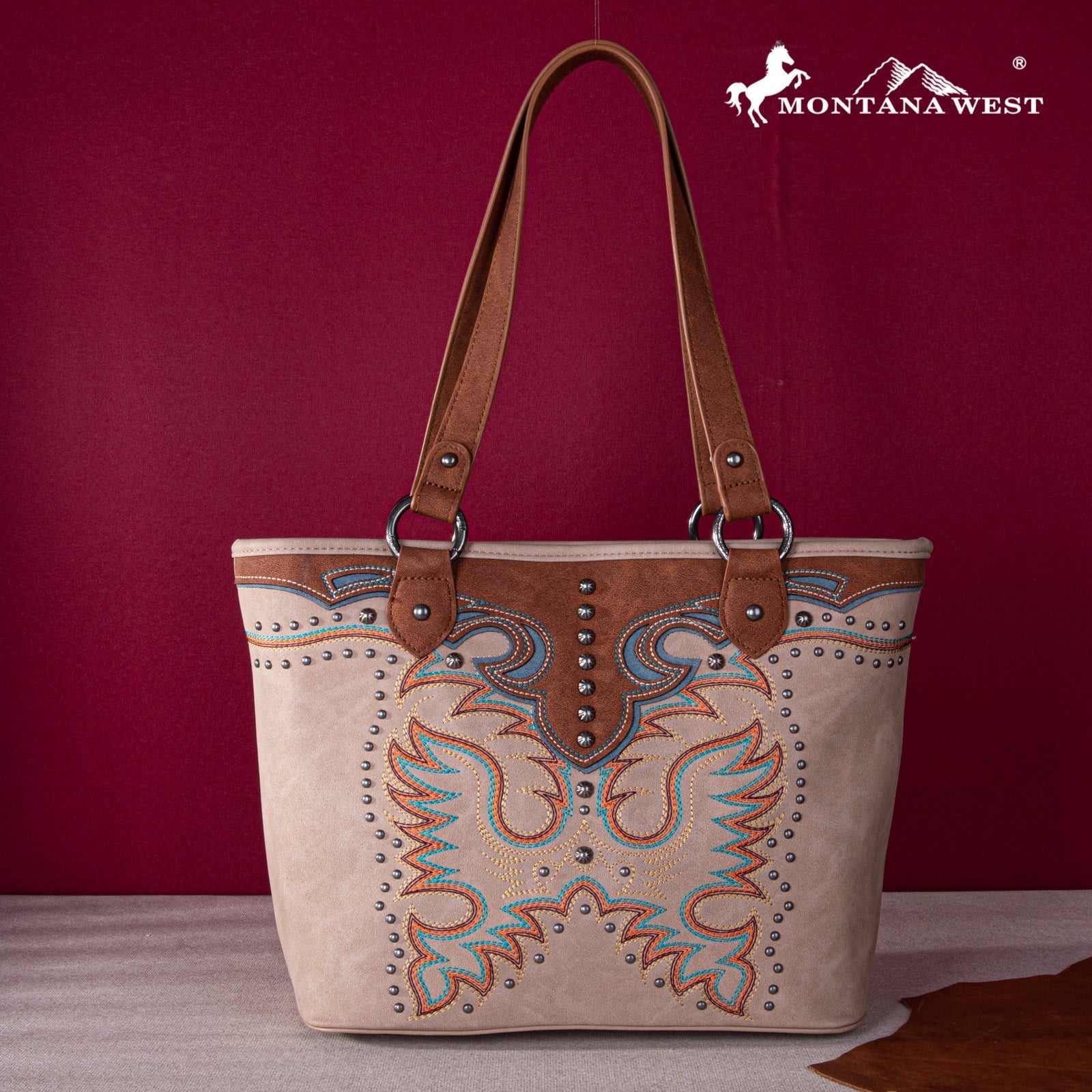 Montana West Embroidered Collection Concealed Carry Tote - Tan