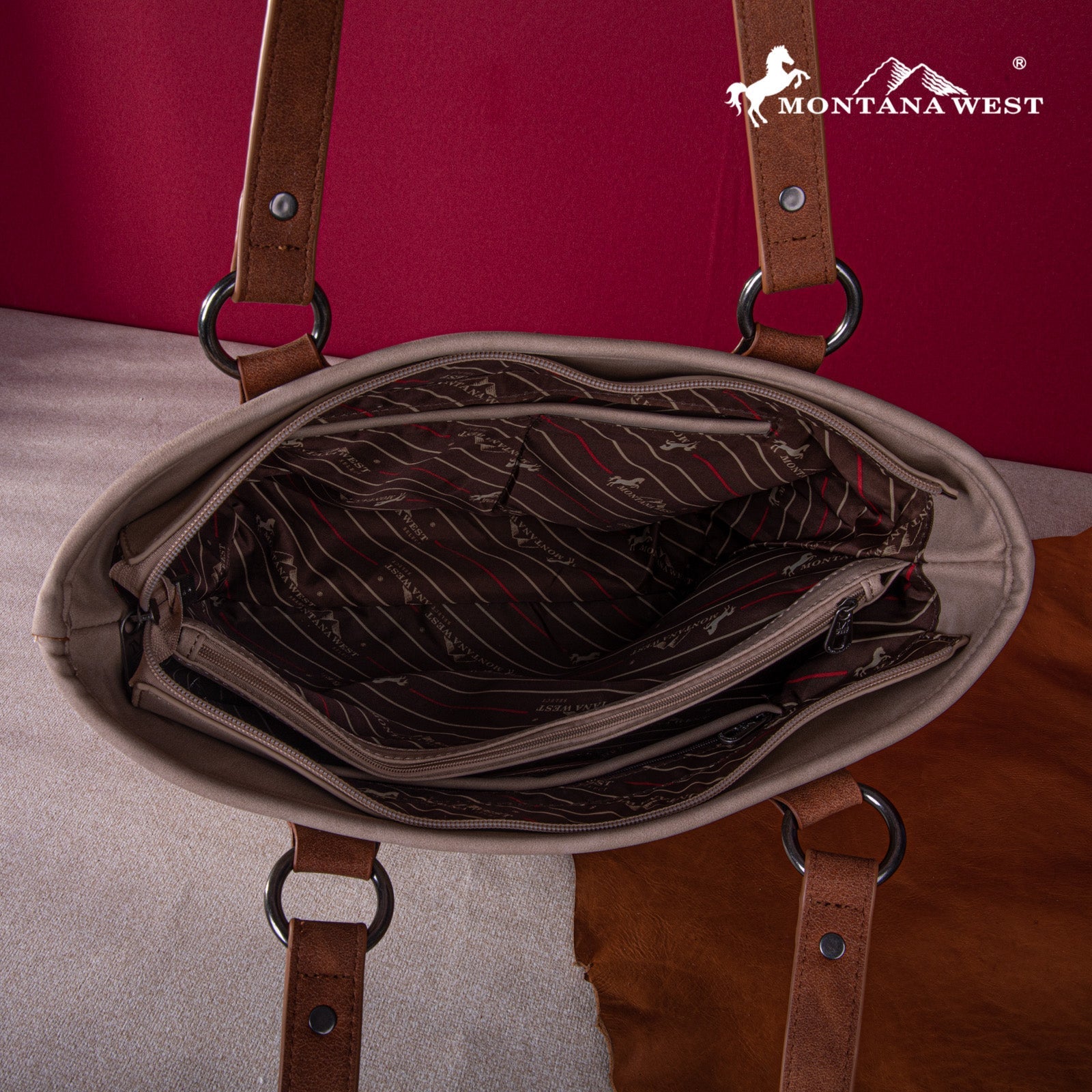 Montana West Embroidered Collection Concealed Carry Tote - Tan