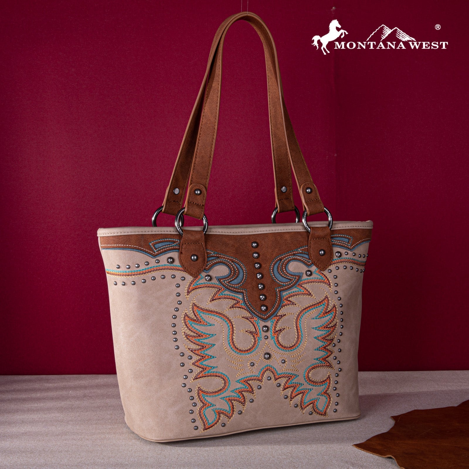 Montana West Embroidered Collection Concealed Carry Tote - Tan