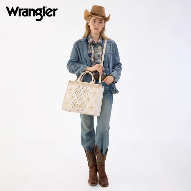 Wrangler Aztec Studded Denim Tote & Crossbody Bag - Beige - WG435-8119BG