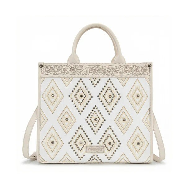 Wrangler Aztec Studded Denim Tote & Crossbody Bag - Beige - WG435-8119BG