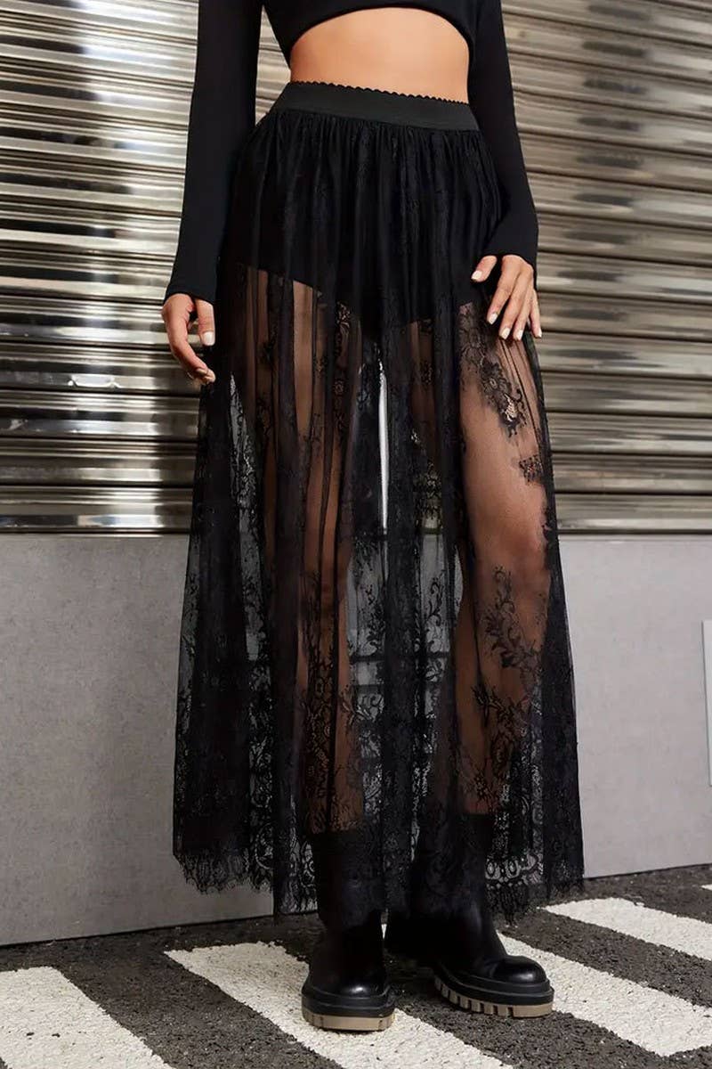 Ninexis Lace See - Through Skirt - Black - CWBLS0167-BLACK-S
