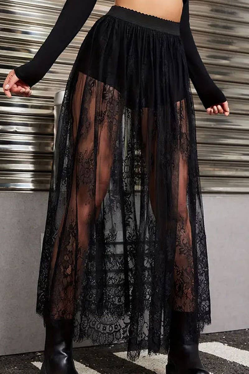 Ninexis Lace See - Through Skirt - Black - CWBLS0167-BLACK-S