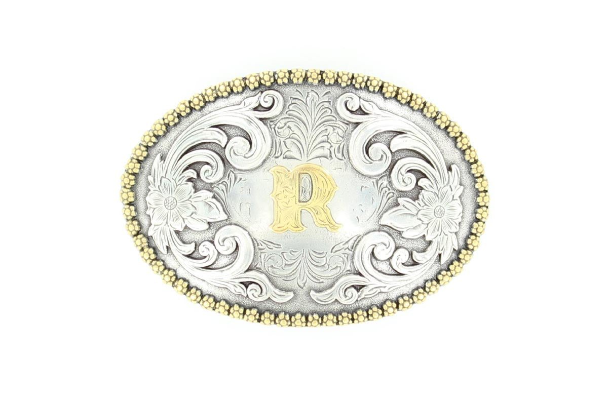 Nocona Men's Oval Initial Silver and Gold Belt Buckle - 37072 - A