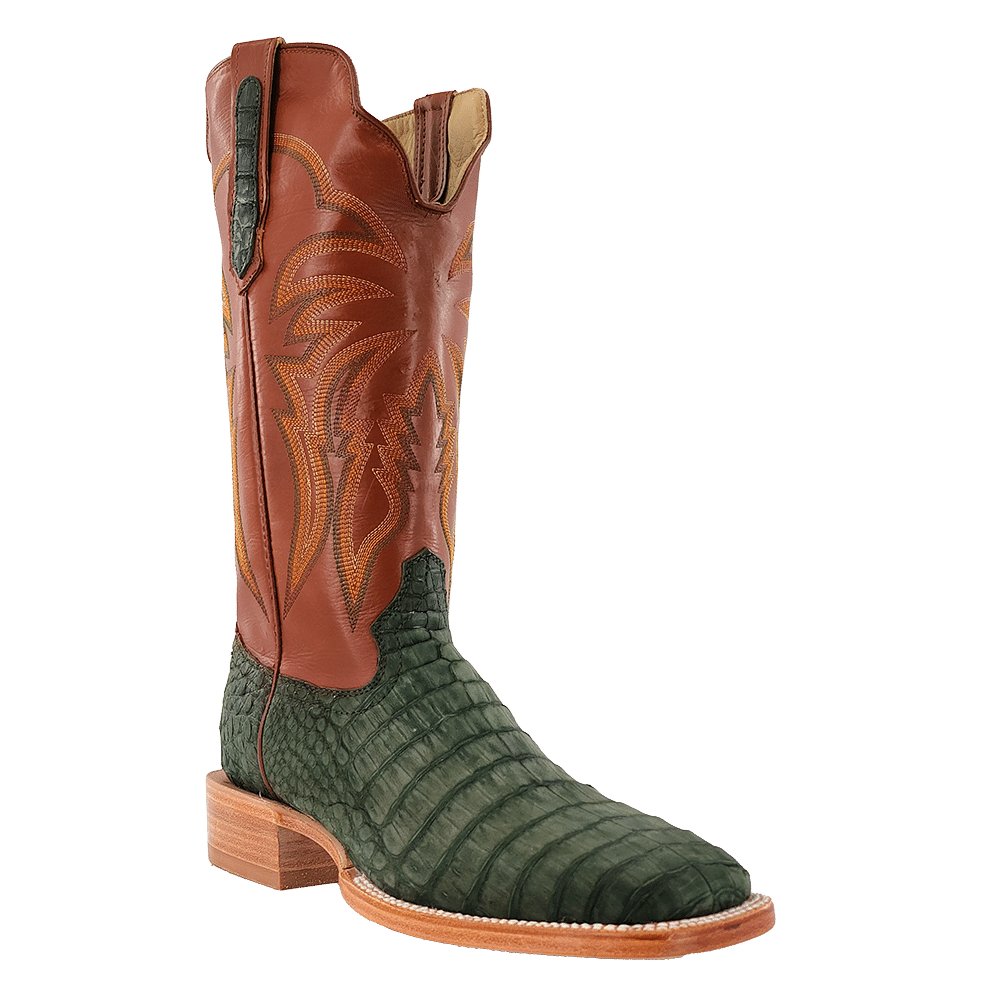 R. Watson Men's Nubuck Olive Green Caiman Belly 13" Wide Square Toe Boots - RW2006 - 2 - 9B